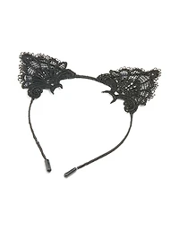 Black Lacy Fabric Cat Ears Headband