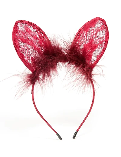 Red Lacy Fluffy Fabric Bunny Headband