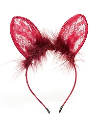 Red Lacy Fluffy Fabric Bunny Headband