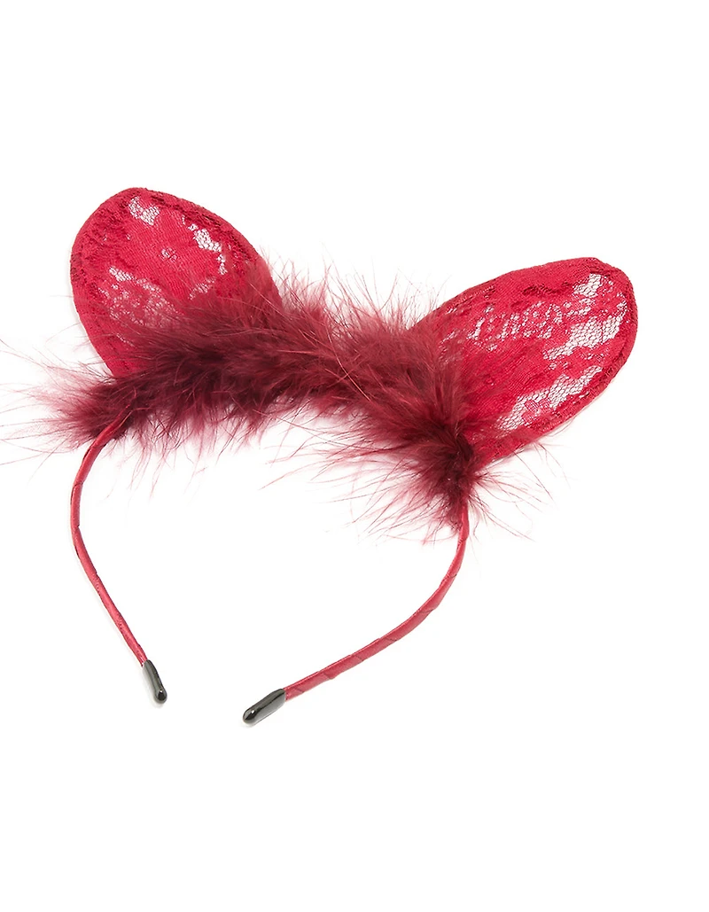 Red Lacy Fluffy Fabric Headband