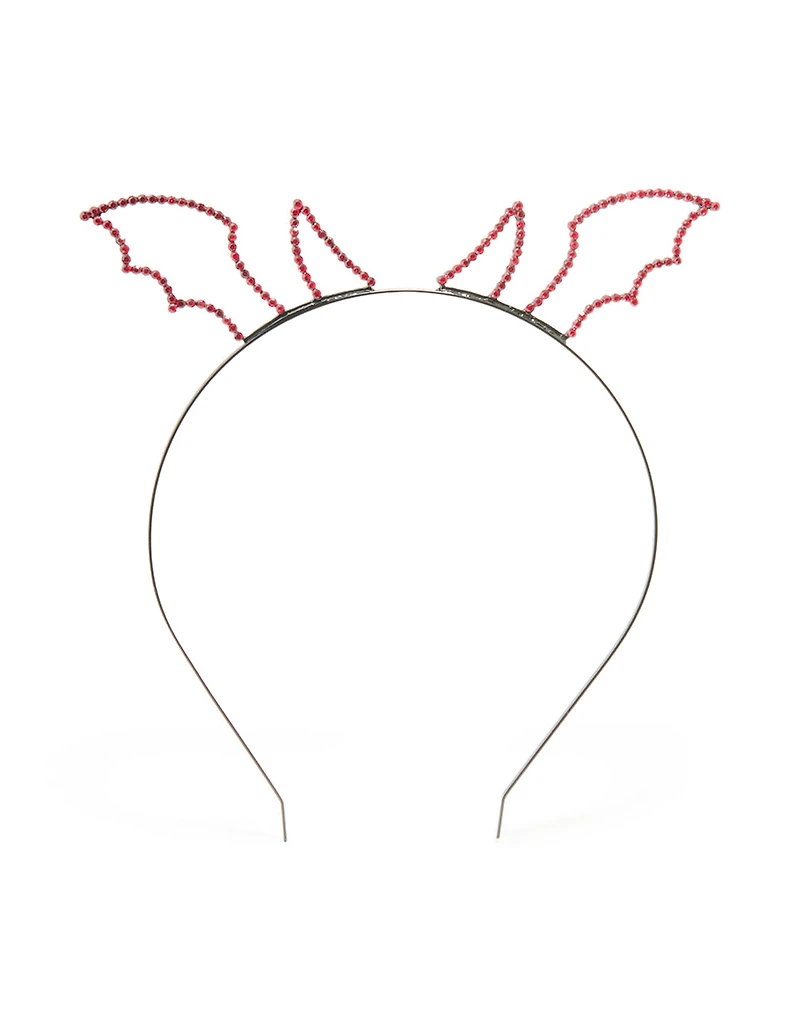 Black Coated Metal & Red Diamante Devil Horn Headband