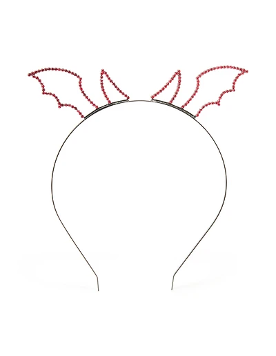 Black Coated Metal & Red Diamante Devil Horn Headband