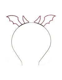 Black Coated Metal & Red Diamante Devil Horn Headband