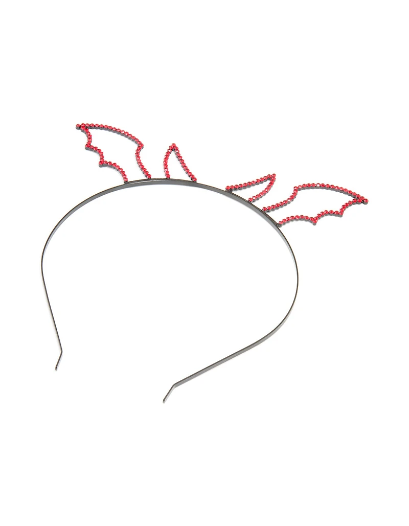 Black Coated Metal & Red Diamante Devil Horn Headband