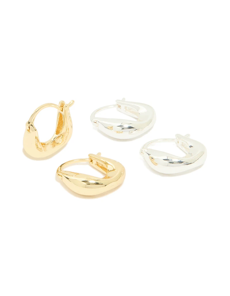 Gold & Silver Plated Brass Curved Huggie Earrings 2-Pack