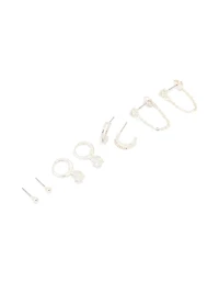 Silver Plated Brass Cubic Zirconia Heart Huggie & Stud Earrings 4-Pack