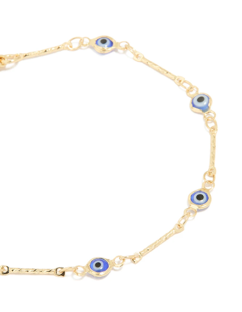 Gold Plated Brass Evil Eye Stone Chain Bracelet