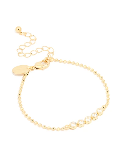 Gold Plated Cubic Zirconia Round Bezel Bracelet