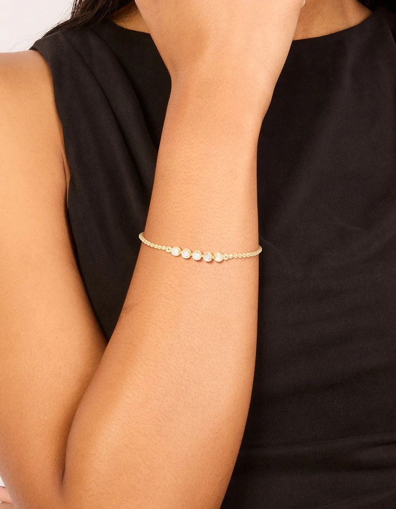 Bracelet à lunette ronde en zircone cubique plaqué or