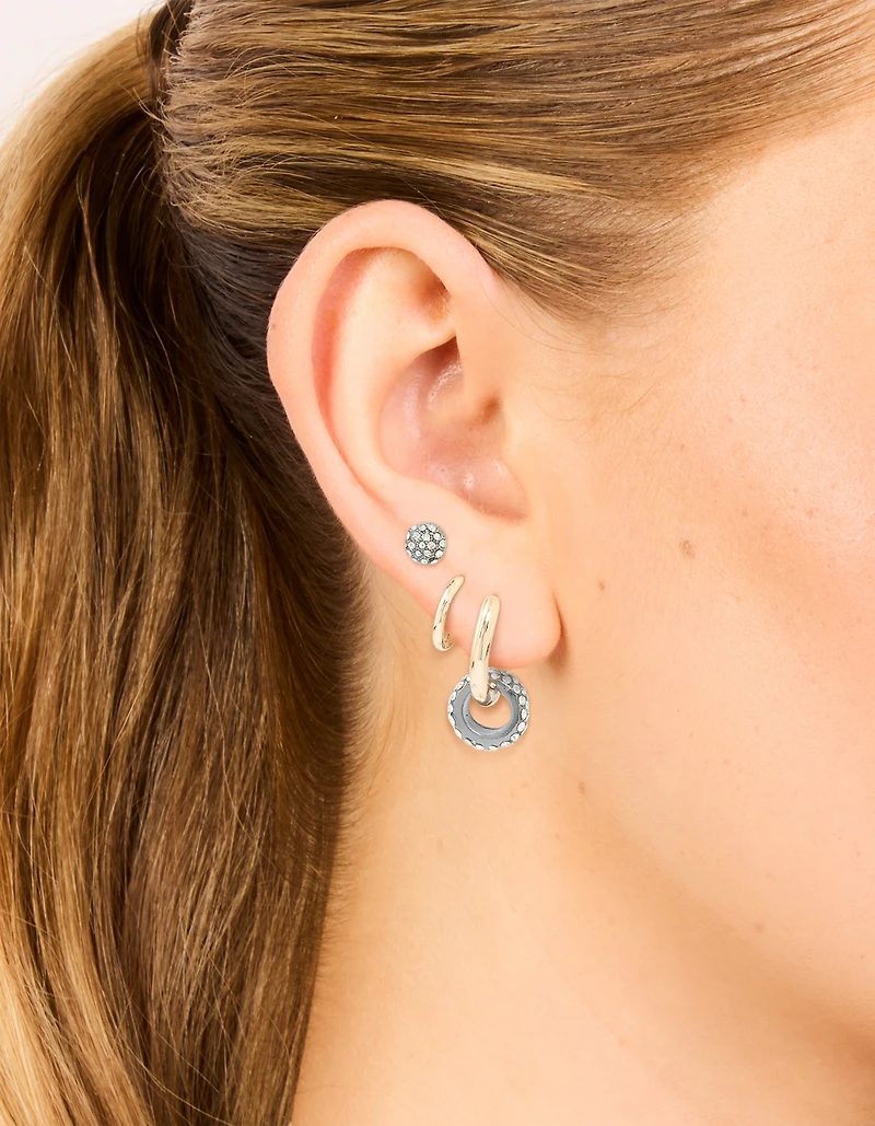 Mixed Metal Diamante Hoop & Stud Earrings 3-Pack