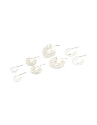 Silver Diamante & Polished Hoop Earrings 4-Pack