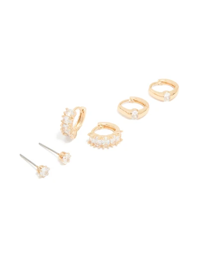 Gold Cubic Zirconia Hoop & Stud Earrings 3-Pack