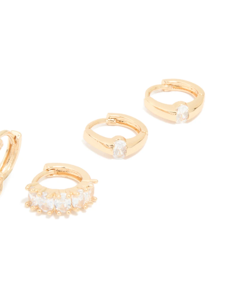 Gold Cubic Zirconia Hoop & Stud Earrings 3-Pack