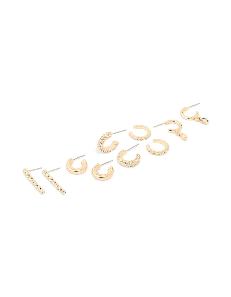 Pack de 5 boucles d’oreilles Gold Diamante Mixed Drop & Stud