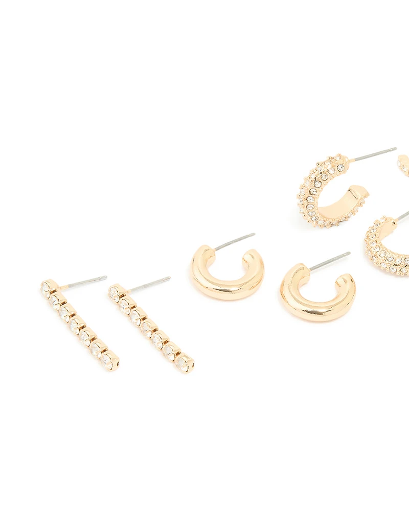 Pack de 5 boucles d’oreilles Gold Diamante Mixed Drop & Stud