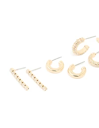 Pack de 5 boucles d’oreilles Gold Diamante Mixed Drop & Stud
