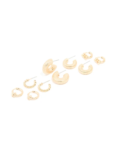 Gold Twisted & Molten Hoop Earrings 5-Pack