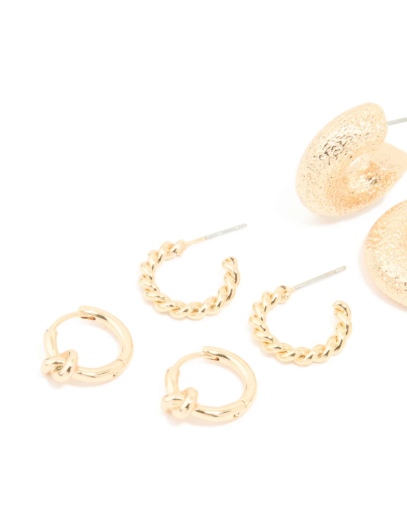 Gold Twisted & Molten Hoop Earrings 5-Pack