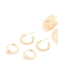 Gold Twisted & Molten Hoop Earrings 5-Pack