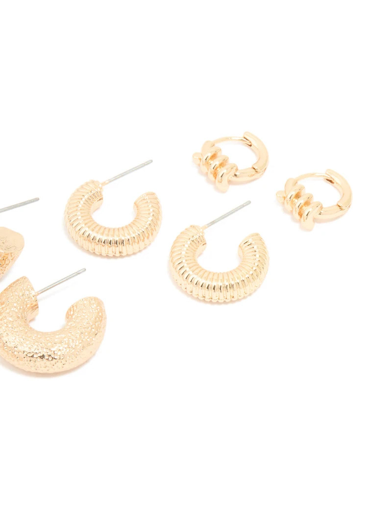 Gold Twisted & Molten Hoop Earrings 5-Pack
