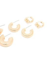 Gold Twisted & Molten Hoop Earrings 5-Pack