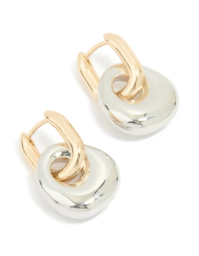 Mixed Metal Round Drop Huggie Earrings