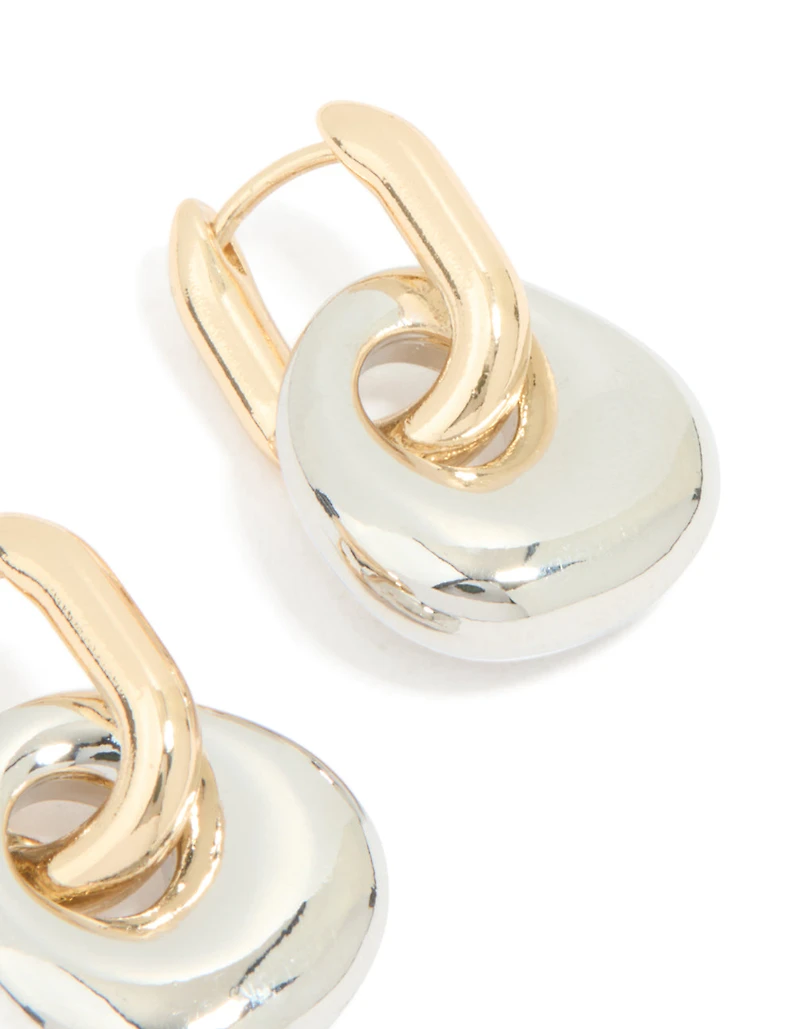 Mixed Metal Round Drop Huggie Earrings