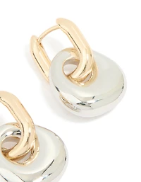 Mixed Metal Round Drop Huggie Earrings