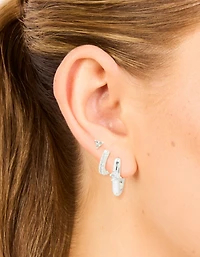 Silver Cubic Zirconia Rectangle Hoop & Stud Earrings 3-Pack