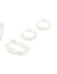 Silver Cubic Zirconia Rectangle Hoop & Stud Earrings 3-Pack