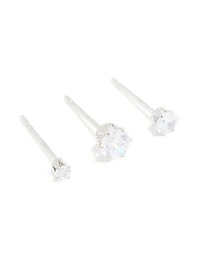 Surgical Steel Cubic Zirconia Graduating Stacker Earrings 3-Pack
