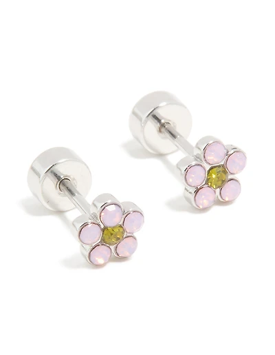 Kids Surgical Steel Cubic Zirconia Flower Flat Back Studs