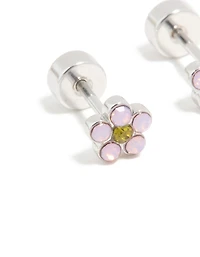 Kids Surgical Steel Cubic Zirconia Flower Flat Back Studs