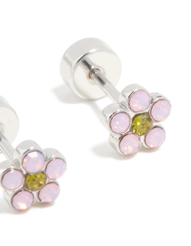 Kids Surgical Steel Cubic Zirconia Flower Flat Back Studs