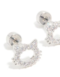 Kids Surgical Steel Cubic Zirconia Cat Flat Back Studs