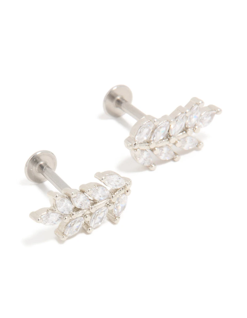 Surgical Steel Cubic Zirconia Leaf Crawling Flat Back Studs