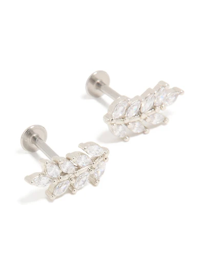 Surgical Steel Cubic Zirconia Leaf Crawling Flat Back Studs