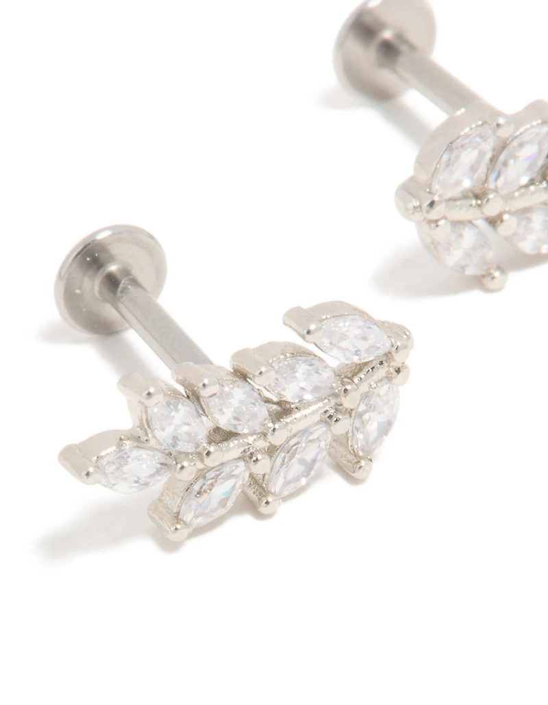 Surgical Steel Cubic Zirconia Leaf Crawling Flat Back Studs
