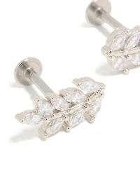 Surgical Steel Cubic Zirconia Leaf Crawling Flat Back Studs