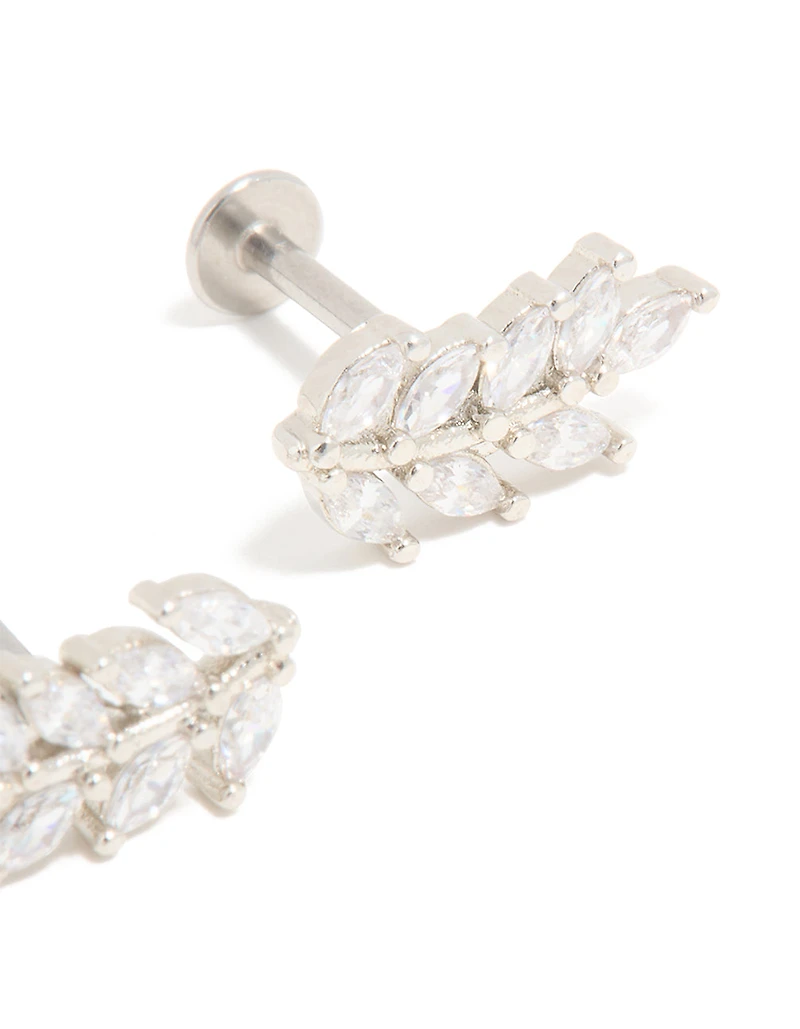 Surgical Steel Cubic Zirconia Leaf Crawling Flat Back Studs