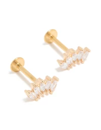 Gold Plated Surgical Steel Cubic Zirconia Marquise Fan Flat Back Studs