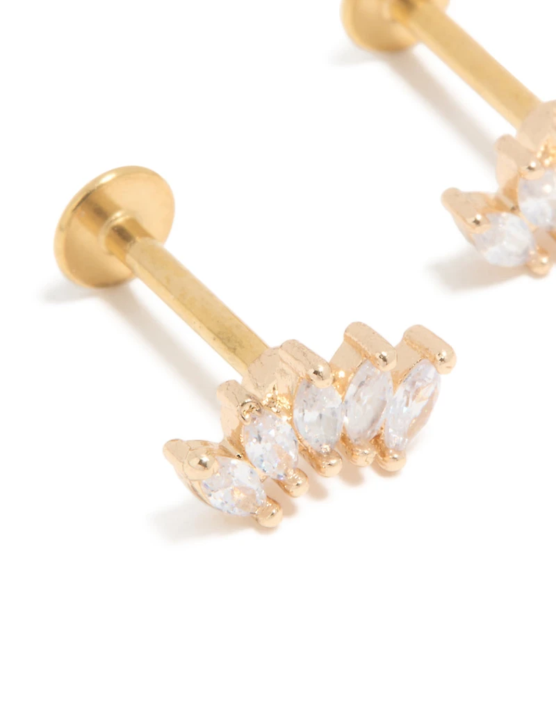 Gold Plated Surgical Steel Cubic Zirconia Marquise Fan Flat Back Studs