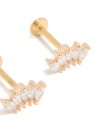 Gold Plated Surgical Steel Cubic Zirconia Marquise Fan Flat Back Studs