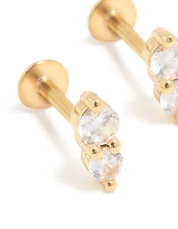 Gold Plated Surgical Steel Cubic Zirconia Double Round Flat Back Studs