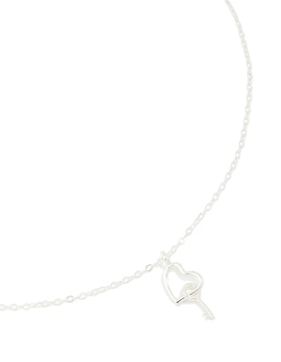 Sterling Silver Heart & Key Pendant Necklace