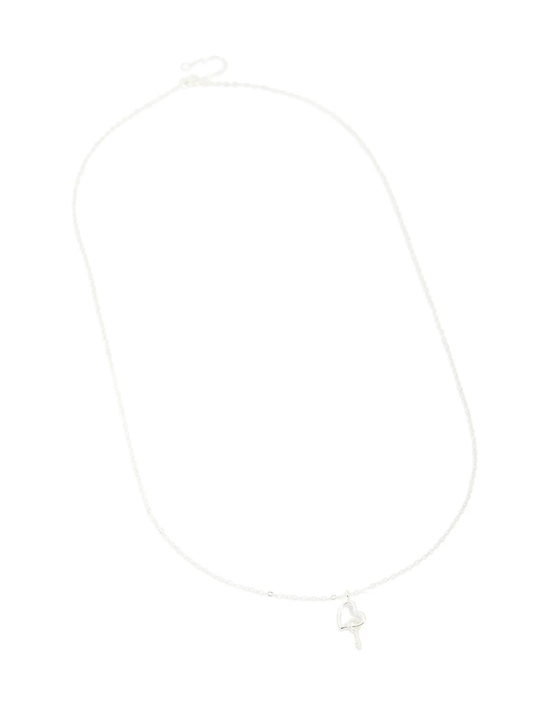 Sterling Silver Heart & Key Pendant Necklace