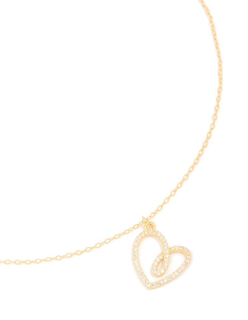 Gold Plated Sterling Silver Cubic Zirconia Large Heart Necklace