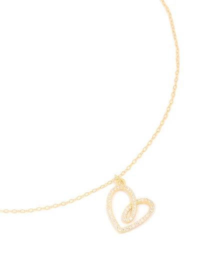 Gold Plated Sterling Silver Cubic Zirconia Large Heart Necklace