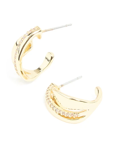 Gold Plated Cubic Zirconia Detail Swirl Hoop Earrings