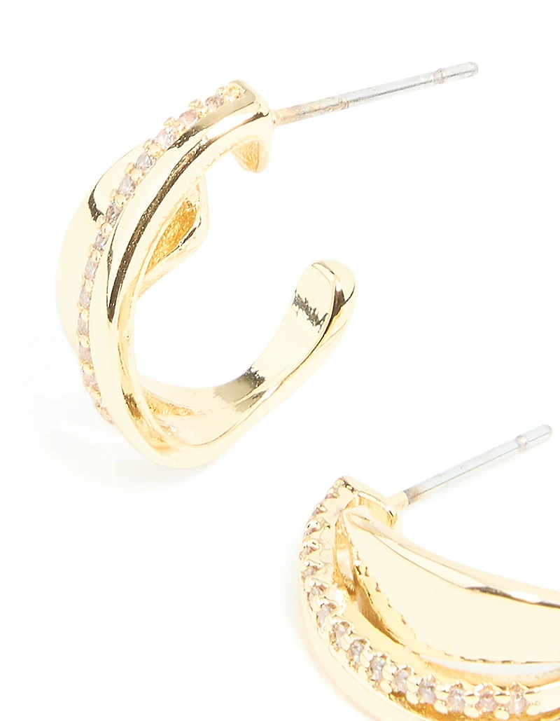 Gold Plated Cubic Zirconia Detail Swirl Hoop Earrings